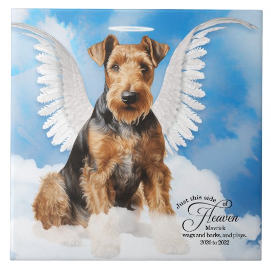 Airedale Terrier Angel Gepersonaliseerd Gedenkteke Tegeltje (Voorkant)