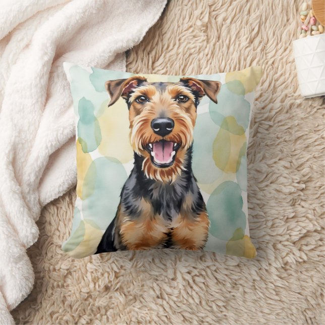 Airedale Terrier Aquarel Wervelende Achtergrond Ku Kussen (Deken)
