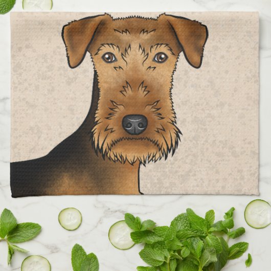 Airedale Terrier Bingley Terrier Hondenkop Beige Theedoek (Gevouwen)