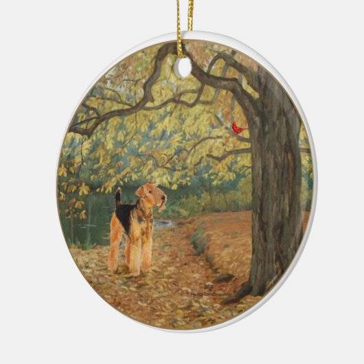 Airedale Terrier Birdwatch Keramisch Ornament (Links)
