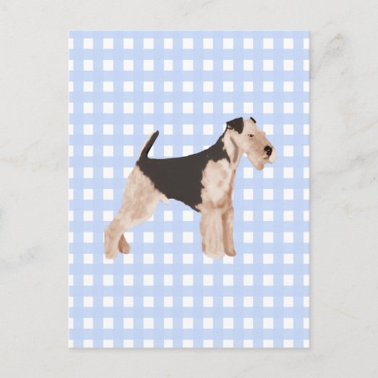 Airedale Terrier Blue Gingham Briefkaart (Voorkant)