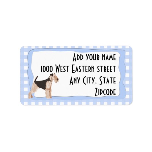 Airedale Terrier Blue Gingham Etiket (Voorkant)