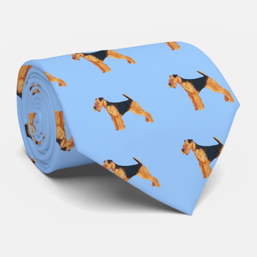 Airedale Terrier ~ Blue met White Diamonds Design Stropdas (Opgerold)