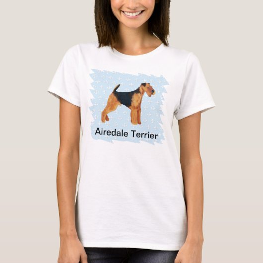Airedale Terrier ~ Blue met White Diamonds Design T-shirt (Voorkant)