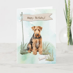 Airedale Terrier Breed Hond Onder Verjaardagsbord Kaart