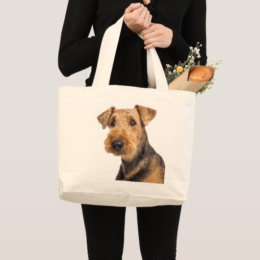 Airedale Terrier Brown & Black Puppy Dog Love Grote Tote Bag (Voorkant (product))