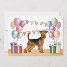 Airedale Terrier Cartoon Hond Kleurrijke Verjaarda
