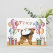 Airedale Terrier Cartoon Hond Kleurrijke Verjaarda Kaart (Staand voorkant)