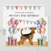 Airedale Terrier Cartoon Hond Kleurrijke Verjaarda Kaart (Voorkant / Achterkant)