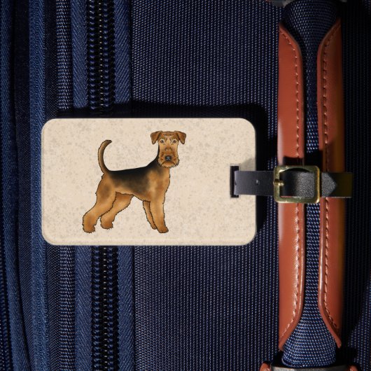 Airedale Terrier Cartoon Hond met aangepaste tekst Bagagelabel (Voorkant Insitu 4)