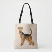 Airedale Terrier Cartoon Hond staand op beige Tote Bag (Voorkant)