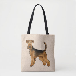 Airedale Terrier Cartoon Hond Staand Op Beige Tote Bag