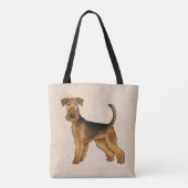 Airedale Terrier Cartoon Hond staand op beige Tote Bag (Achterkant)