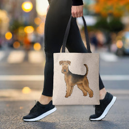 Airedale Terrier Cartoon Hond staand op beige Tote Bag
