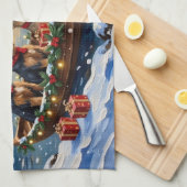 Airedale Terrier Christmas Boat Holiday Theedoek (Quarter Fold)