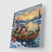 Airedale Terrier Christmas Boat Holiday Vierkante Klok (Hoek)