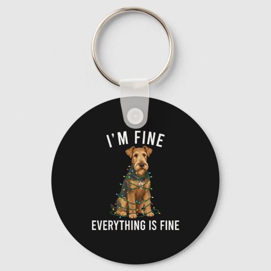 Airedale Terrier Christmas I'm Fine Everything Is Sleutelhanger (Voorkant)