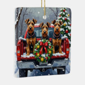 Airedale Terrier Christmas Red Truck Holiday Keramisch Ornament (Rechts)