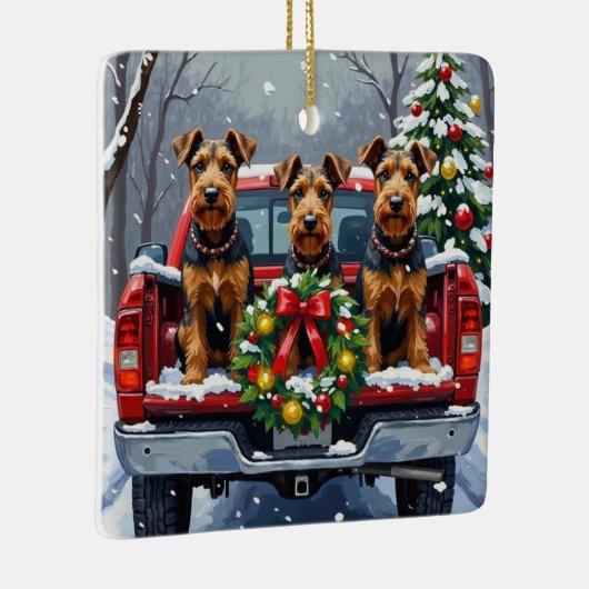Airedale Terrier Christmas Red Truck Holiday Keramisch Ornament (Rechts)