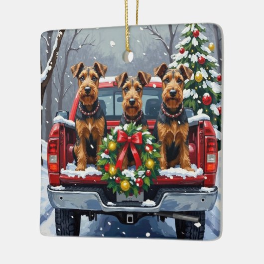 Airedale Terrier Christmas Red Truck Holiday Keramisch Ornament (Links)