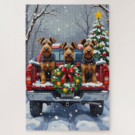 Airedale Terrier Christmas Red Truck Holiday Legpuzzel (Verticaal)