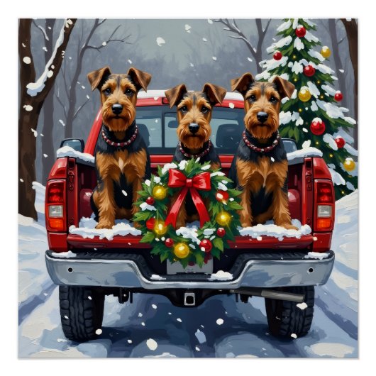 Airedale Terrier Christmas Red Truck Holiday Perfect Poster (Voorkant)
