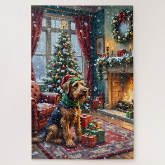 Airedale Terrier Christmas Victorian Living Room Legpuzzel (Verticaal)