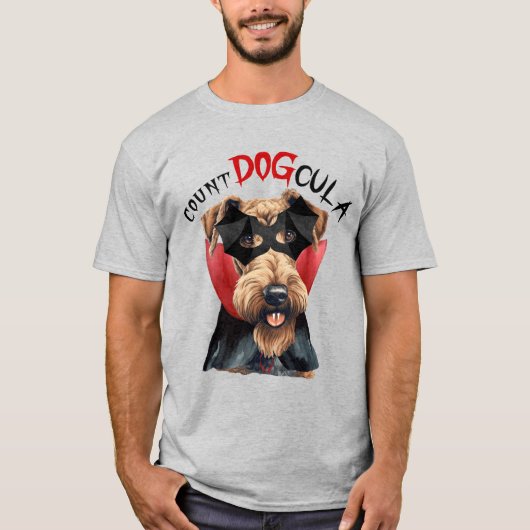 Airedale Terrier Count DOGcula Funny Dog Lover T-shirt (Voorkant)