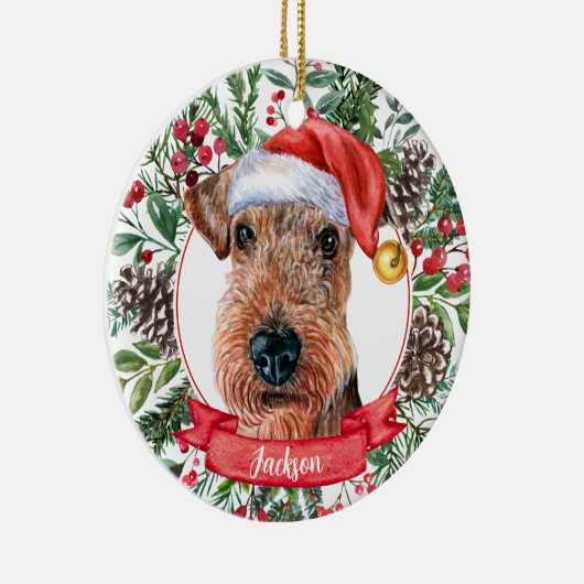 Airedale Terrier Custom Santa Kerstkerstversier Keramisch Ornament (Rechts)