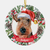 Airedale Terrier Custom Santa Kerstkerstversier Keramisch Ornament (Voorkant)