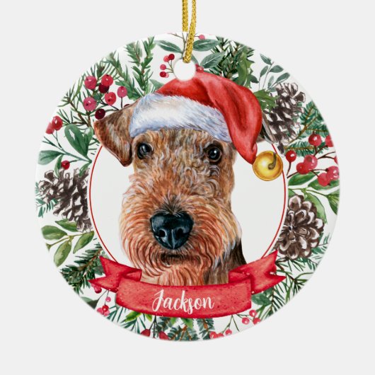 Airedale Terrier Custom Santa Kerstkerstversier Keramisch Ornament (Voorkant)