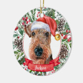 Airedale Terrier Custom Santa Kerstkerstversier Keramisch Ornament (Links)