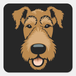 Airedale Terrier Cute Funny Cartoon Puppy Dog Vierkante Sticker