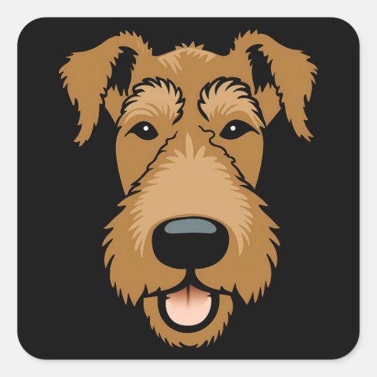 Airedale Terrier Cute Funny Cartoon Puppy Dog Vierkante Sticker (Voorkant)