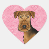 Airedale Terrier Cute Hond Kop Op Roze Harten Hart Sticker (Voorkant)
