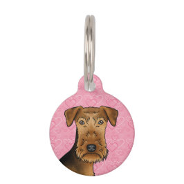 Airedale Terrier Cute Hond Kop Op Roze Harten Huisdierpenning