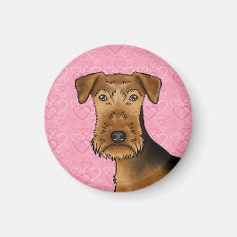 Airedale Terrier Cute Hond Kop Op Roze Harten Magneet