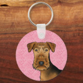 Airedale Terrier Cute Hond Kop Op Roze Harten Sleutelhanger (Voorkant)