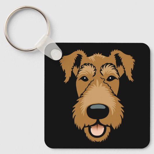 Airedale Terrier Cute Puppy Dog Face Sleutelhanger (Voorkant)
