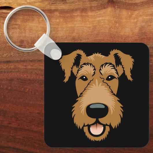 Airedale Terrier Cute Puppy Dog Face Sleutelhanger (Voorkant)