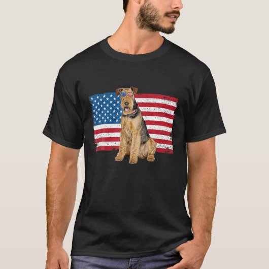 Airedale Terrier Dad Ma American Flag Hondenliefhe T-shirt (Voorkant)