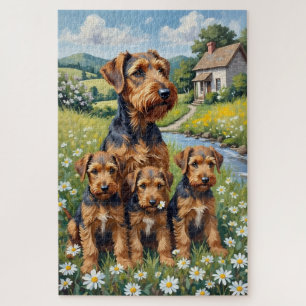 Airedale Terrier Daisy Meadow Kunst Legpuzzel