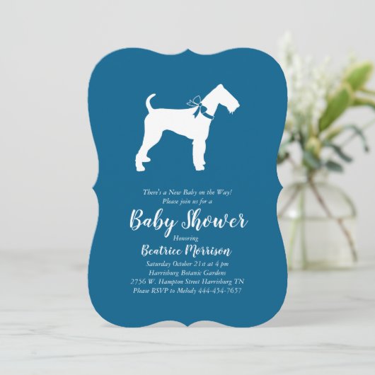 Airedale Terrier Dog Baby shower Blue Boy Kaart (Staand voorkant)
