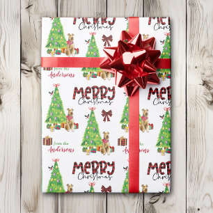 Airedale Terrier Dog, Bird en Kerstboom Cadeaupapier