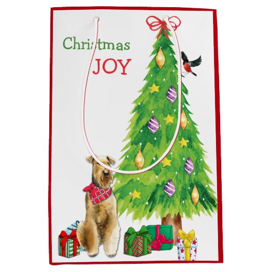 Airedale Terrier Dog, Bird en Kerstboom Medium Cadeauzakje (Voorkant)