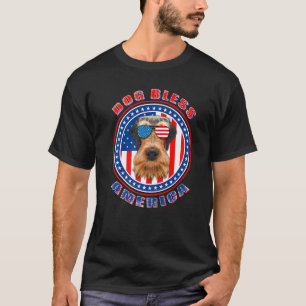 Airedale Terrier Dog Bless America Patriotic 4th O T-shirt