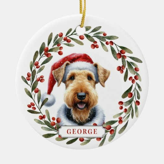Airedale Terrier Dog Ceramic Circle Ornament (Voorkant)