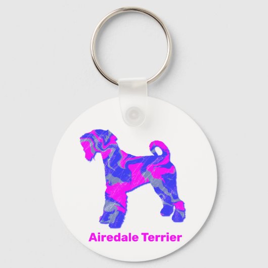 Airedale Terrier Dog Crazy Hot Pink & Blue Sleutelhanger (Voorkant)