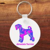 Airedale Terrier Dog Crazy Hot Pink & Blue Sleutelhanger (Voorkant)