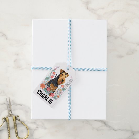 Airedale Terrier Dog Custom Name Cute Personated Cadeaulabel (Met Touw)